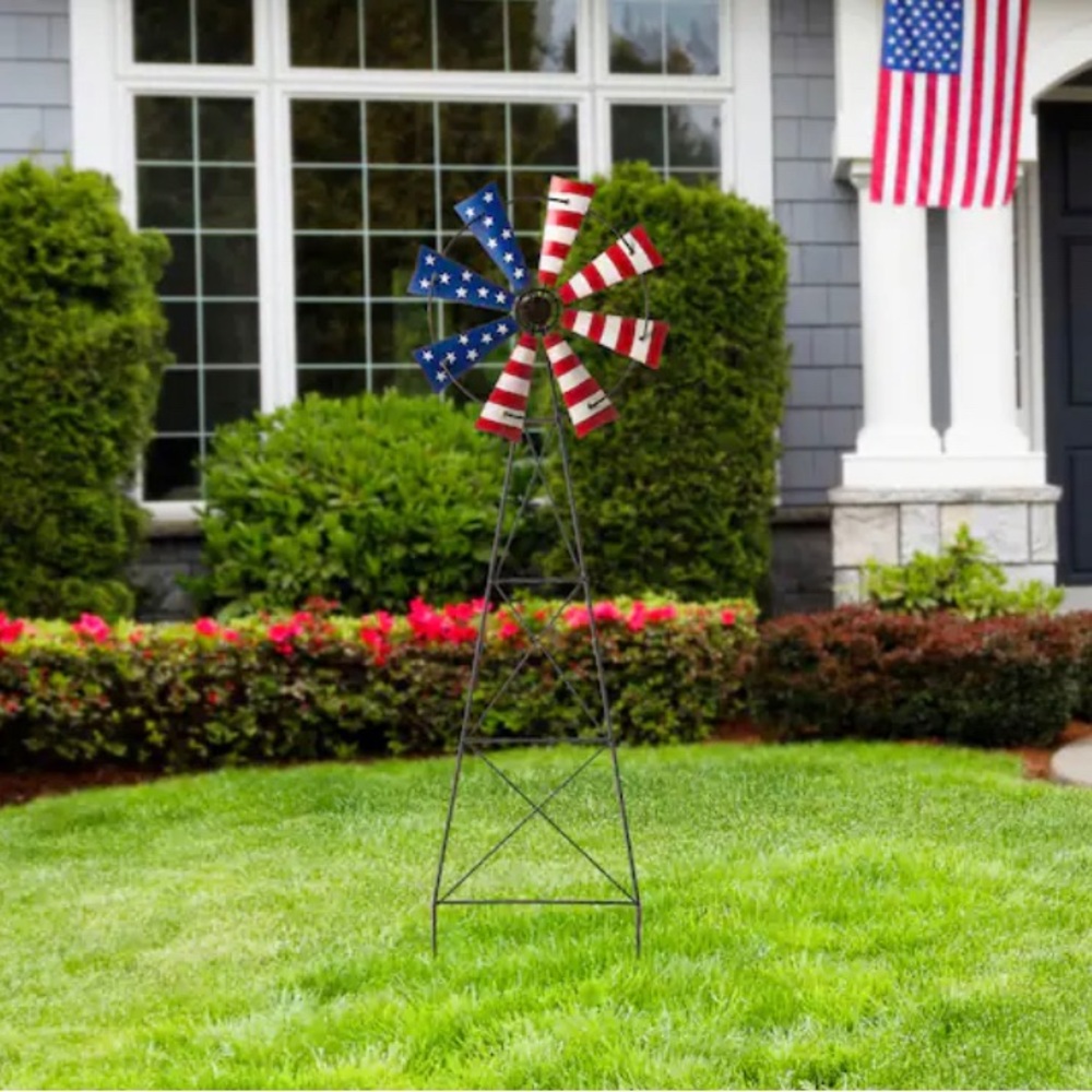 Glitzdale Patriotic 41” Stars & Stripes Metal Wind Spinner Yard Stake.